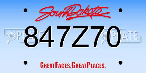 847Z70 South Dakota License Plate