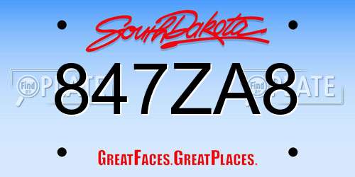847ZA8 South Dakota License Plate