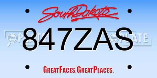 847ZAS South Dakota License Plate