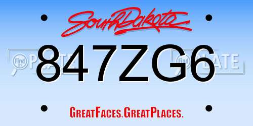847ZG6 South Dakota License Plate