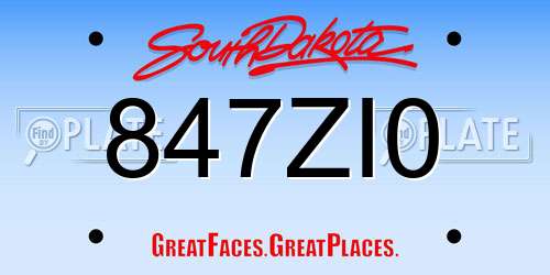 847ZI0 South Dakota License Plate