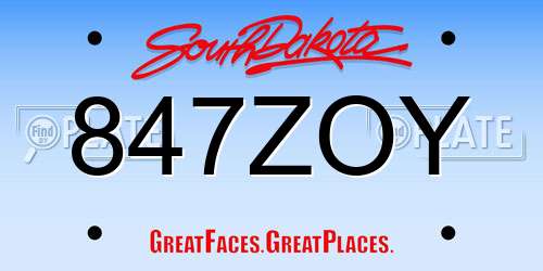 847ZOY South Dakota License Plate