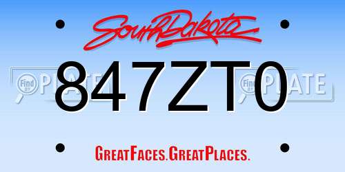 847ZT0 South Dakota License Plate