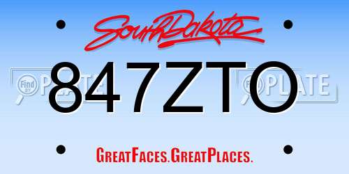 847ZTO South Dakota License Plate