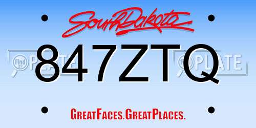 847ZTQ South Dakota License Plate