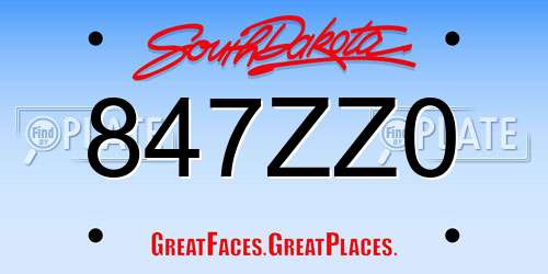 847ZZ0 South Dakota License Plate