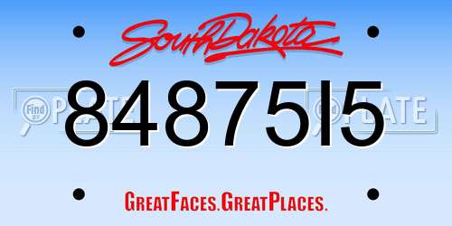 84875I5 South Dakota License Plate