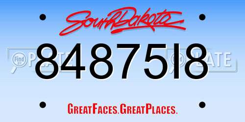 84875I8 South Dakota License Plate