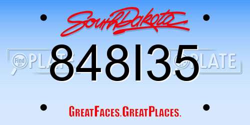 848I35 South Dakota License Plate