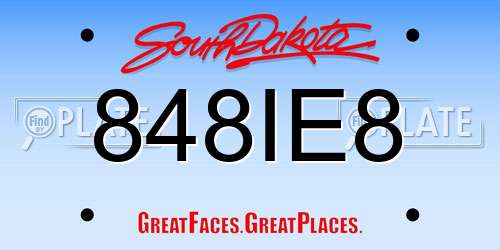 848IE8 South Dakota License Plate