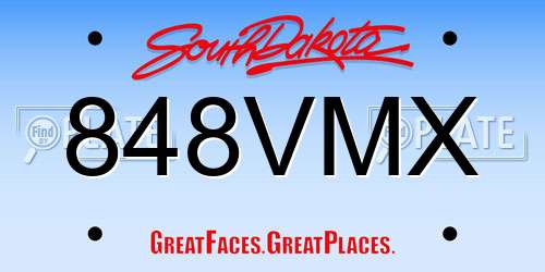 848VMX South Dakota License Plate