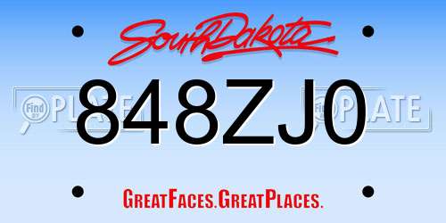 848ZJ0 South Dakota License Plate