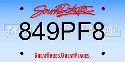 849PF8 South Dakota License Plate