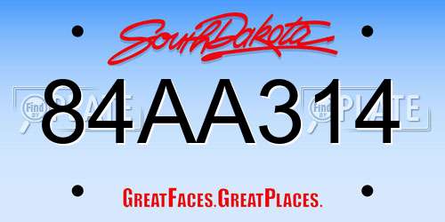 84AA314 South Dakota License Plate