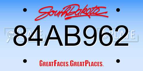 84AB962 South Dakota License Plate