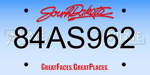 84AS962 South Dakota License Plate