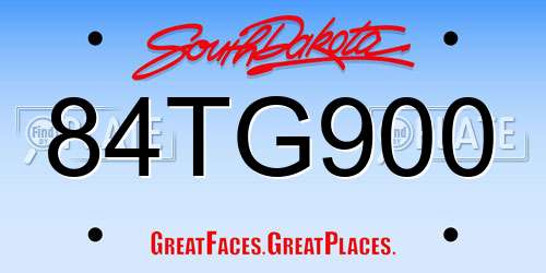 84TG900 South Dakota License Plate