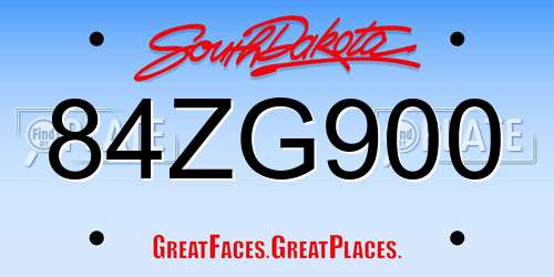 84ZG900 South Dakota License Plate