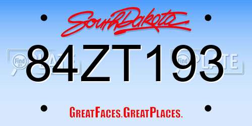 84ZT193 South Dakota License Plate
