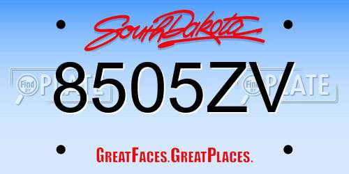 8505ZV South Dakota License Plate