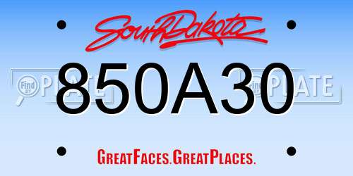 850A30 South Dakota License Plate