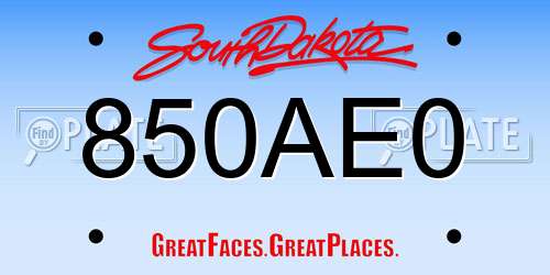 850AE0 South Dakota License Plate