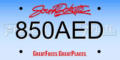 850AED South Dakota License Plate
