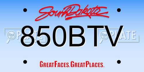 850BTV South Dakota License Plate