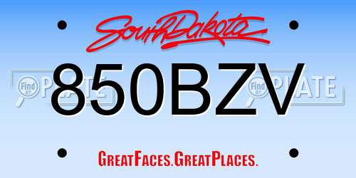 850BZV South Dakota License Plate