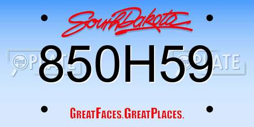 850H59 South Dakota License Plate