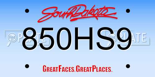 850HS9 South Dakota License Plate