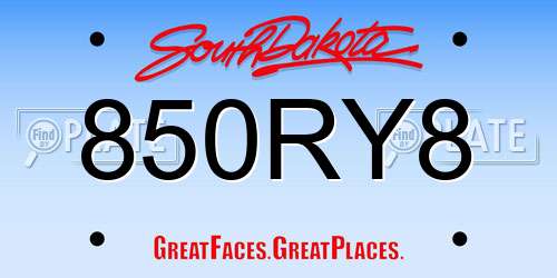 850RY8 South Dakota License Plate