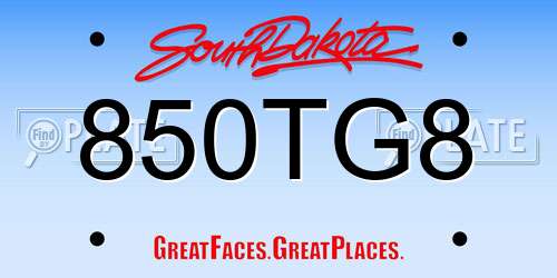 850TG8 South Dakota License Plate