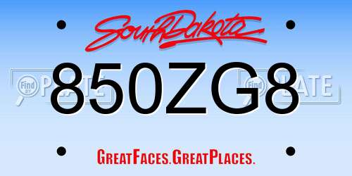 850ZG8 South Dakota License Plate
