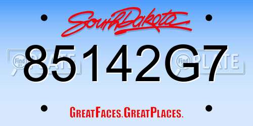 85142G7 South Dakota License Plate