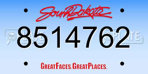 8514762 South Dakota License Plate
