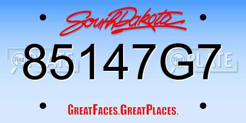 85147G7 South Dakota License Plate