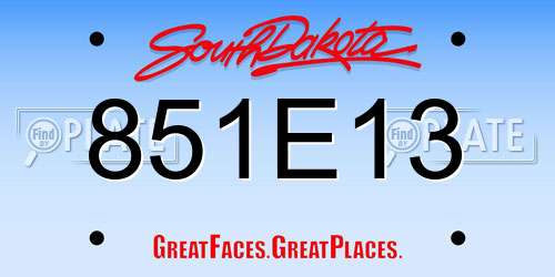 851E13 South Dakota License Plate