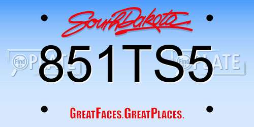 851TS5 South Dakota License Plate