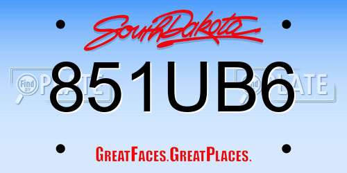 851UB6 South Dakota License Plate