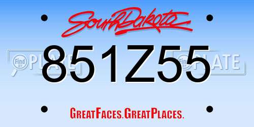 851Z55 South Dakota License Plate