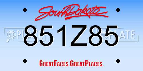 851Z85 South Dakota License Plate
