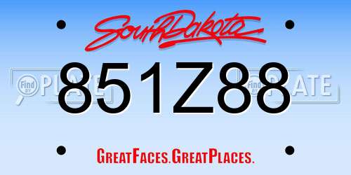 851Z88 South Dakota License Plate