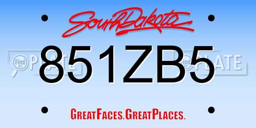 851ZB5 South Dakota License Plate