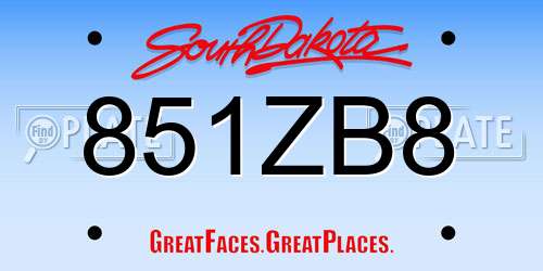 851ZB8 South Dakota License Plate