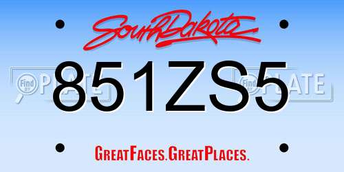 851ZS5 South Dakota License Plate