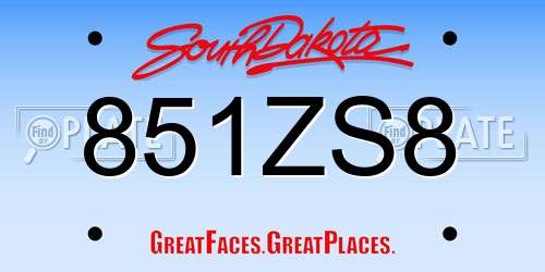 851ZS8 South Dakota License Plate
