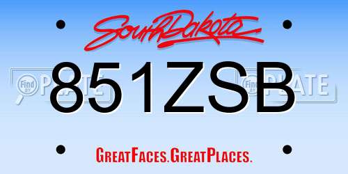 851ZSB South Dakota License Plate