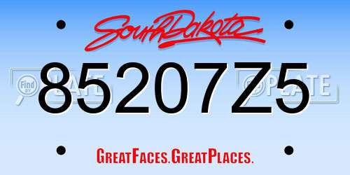 85207Z5 South Dakota License Plate