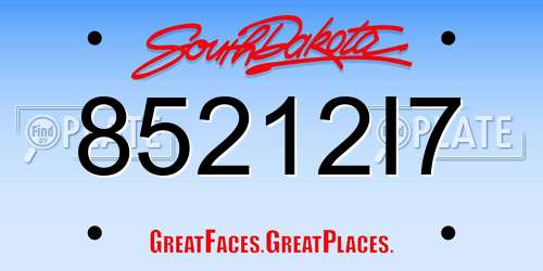 85212I7 South Dakota License Plate